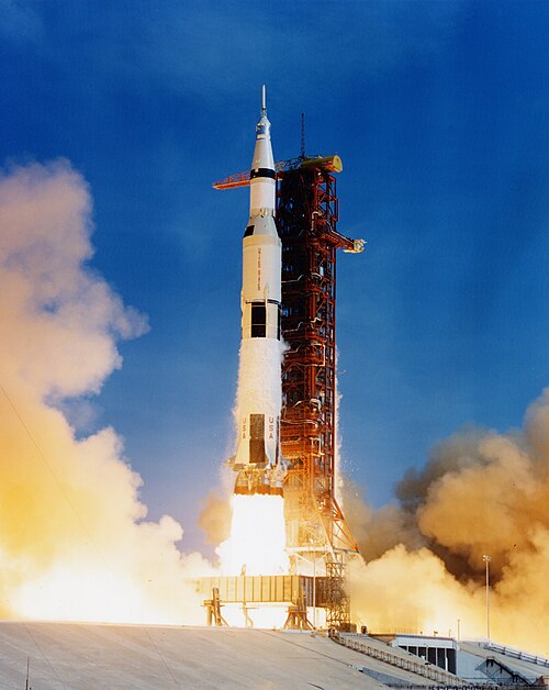 Apollo 11 Saturn V rocket lifts off from Kennedy Space Center, July 16, 1969, designed under the direction of former Paperclip scientist Wernher von Braun