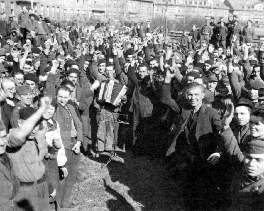 Soviet displaced persons in a postwar European camp, 1945